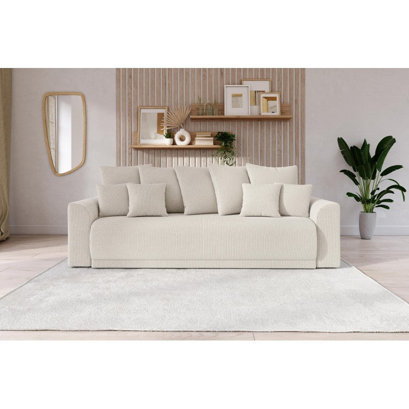 Canapé droit convertible NOVA 3 places en velours côtelé beige