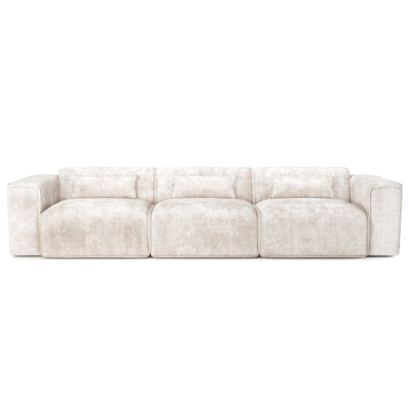 Canapé droit fixe 4/5 places tissu beige, assise large et design contemporain