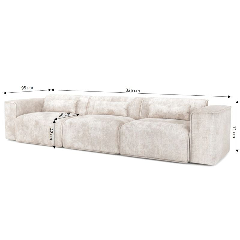 Canapé droit fixe NUNA 4/5 places tissu beige