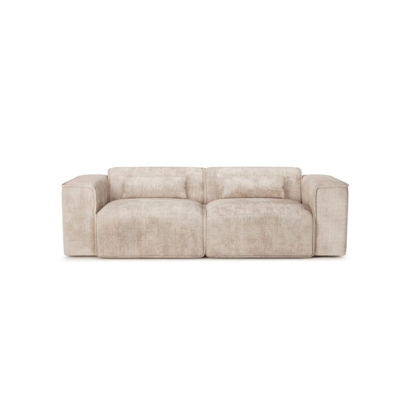 Canapé droit fixe 3 places tissu taupe, assise large et confortable pour salon moderne