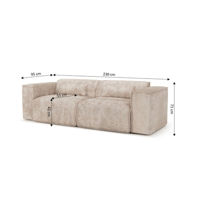 Canapé droit fixe NUNA 3 places tissu taupe