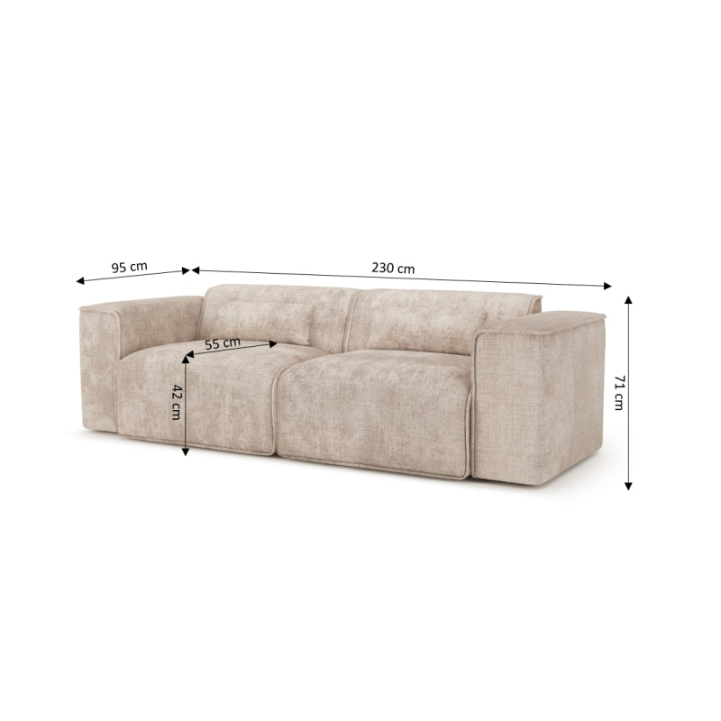 Canapé droit fixe NUNA 3 places tissu taupe