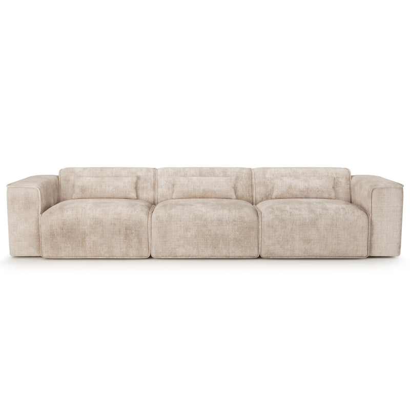 Canapé droit fixe 4/5 places tissu taupe, assise large et confortable pour salon