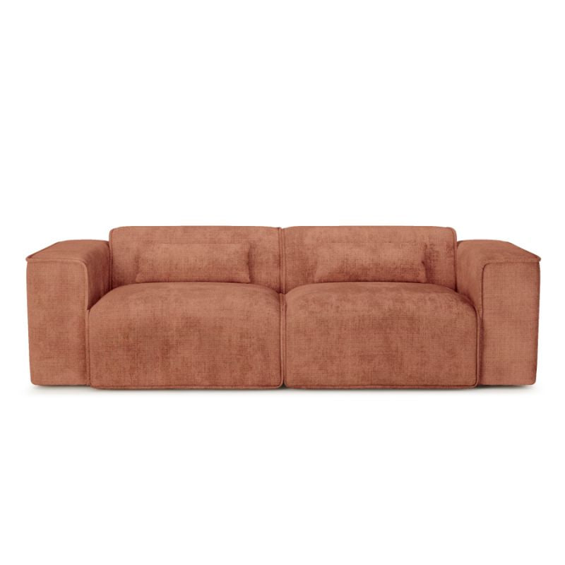 Canapé droit fixe 3 places tissu terracotta, assise large et confortable pour salon