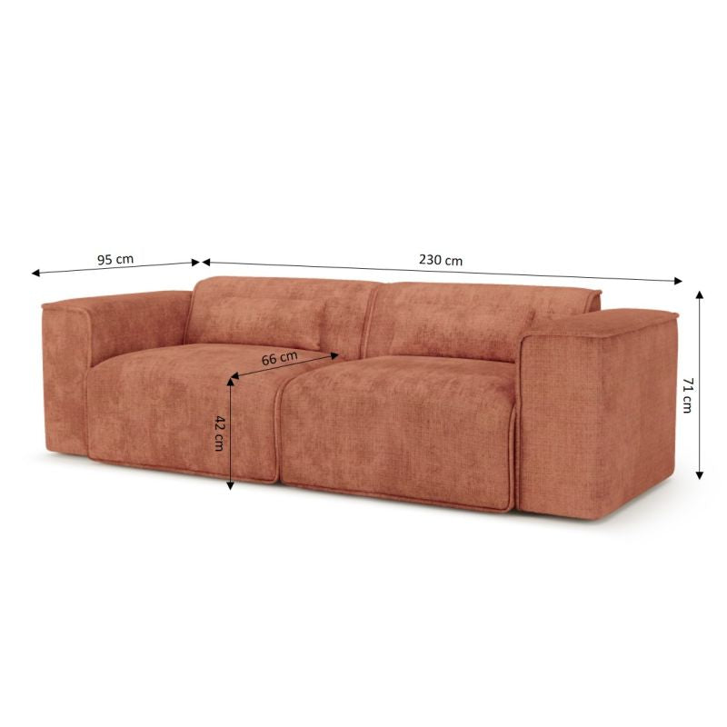 Canapé droit fixe NUNA 3 places tissu terracotta