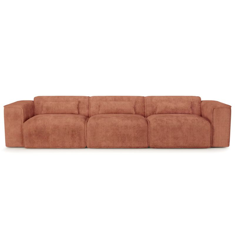 Canapé droit fixe 4/5 places tissu terracotta, assise large et confortable