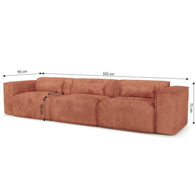 Canapé droit fixe NUNA 4/5 places tissu terracotta