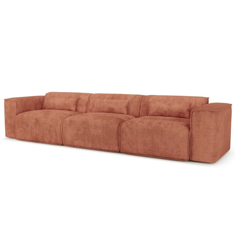 Canapé droit fixe NUNA 4/5 places tissu terracotta