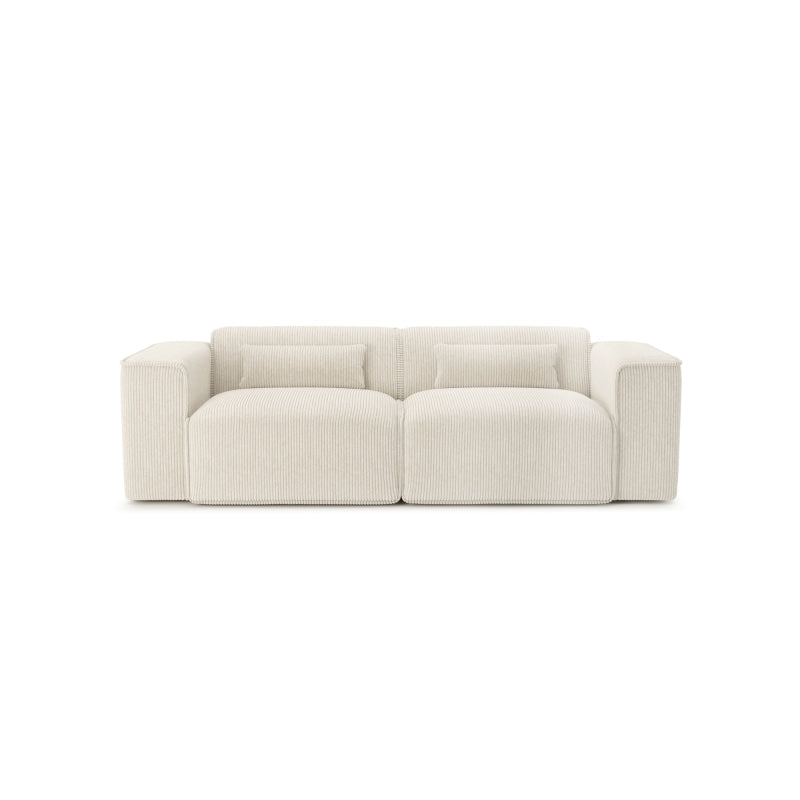 Canapé droit fixe 3 places velours côtelé beige, assise large et confortable