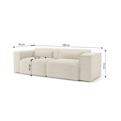 Canapé droit fixe NUNA 3 places velours côtelé beige
