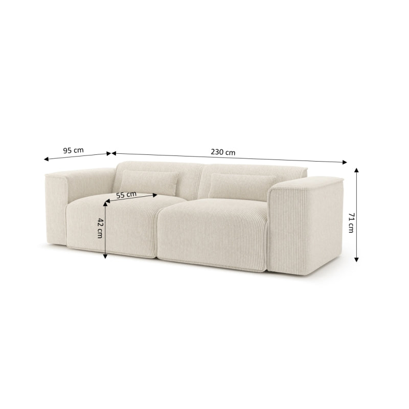 Canapé droit fixe NUNA 3 places velours côtelé beige