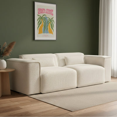 Canapé droit fixe NUNA 3 places velours côtelé beige