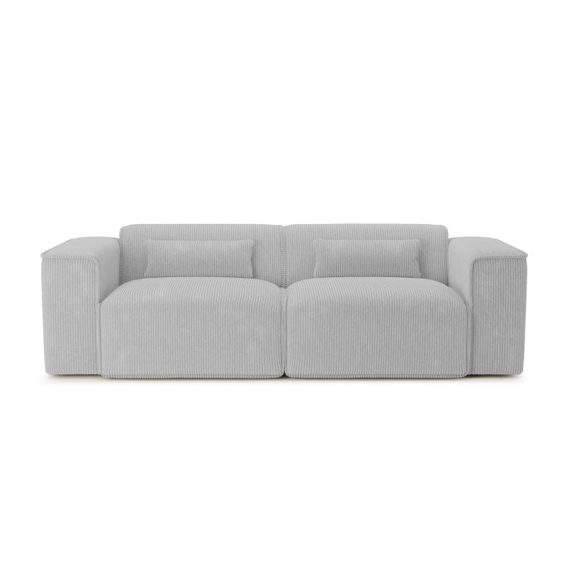 Canapé droit fixe 3 places en velours côtelé gris, assise large et confortable