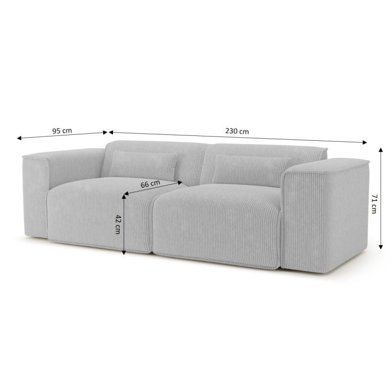 Canapé droit fixe NUNA 3 places velours côtelé gris