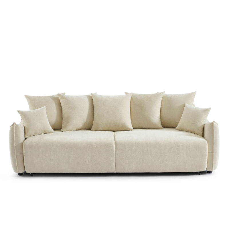 Canapé droit convertible 3 places tissu beige, confort quotidien et couchage intégré