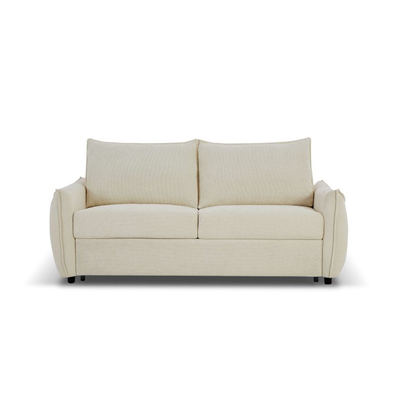 Canapé convertible express 3 places PALLA tissu chenille beige, design sobre et chaleureux