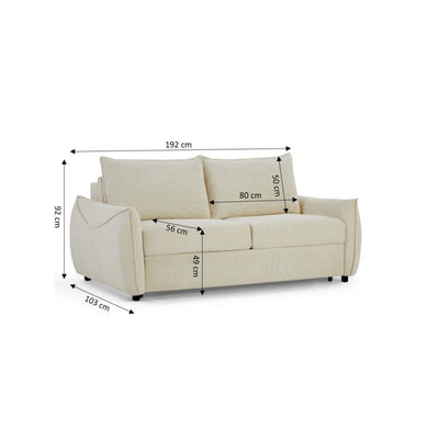 Canapé droit convertible express PALLA 3 places tissu chenille beige