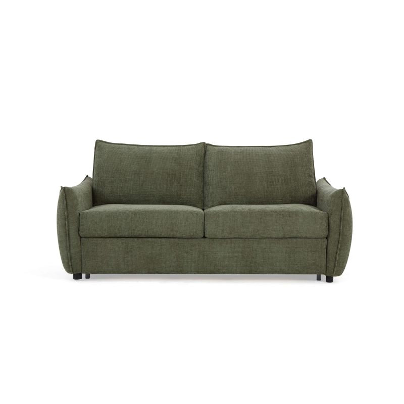 Canapé convertible 3 places PALLA tissu chenille vert, design sobre et chaleureux