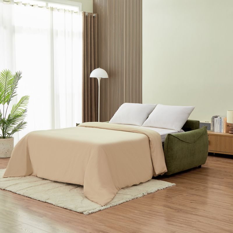 Canapé droit convertible express PALLA 3 places tissu chenille vert