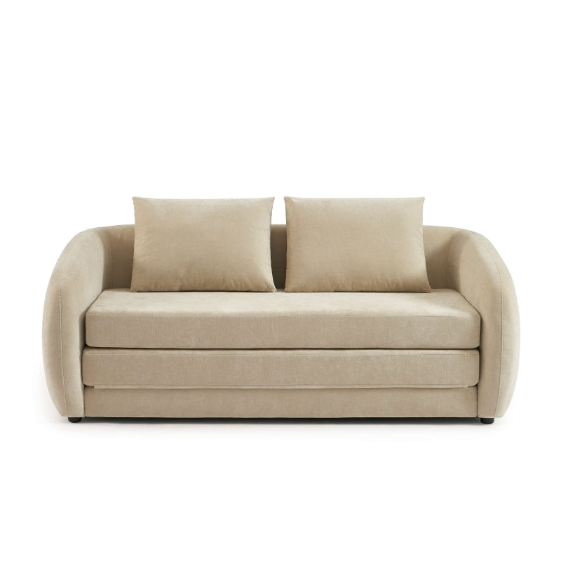 Canapé droit 2 places tissu chenille beige déplimousse, style contemporain