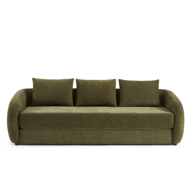 Canapé droit 3 places PAZ tissu chenille vert, style déplimousse contemporain