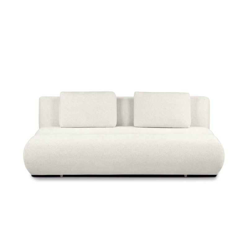 Canapé convertible 3 places tissu bouclette écru, style contemporain cosy