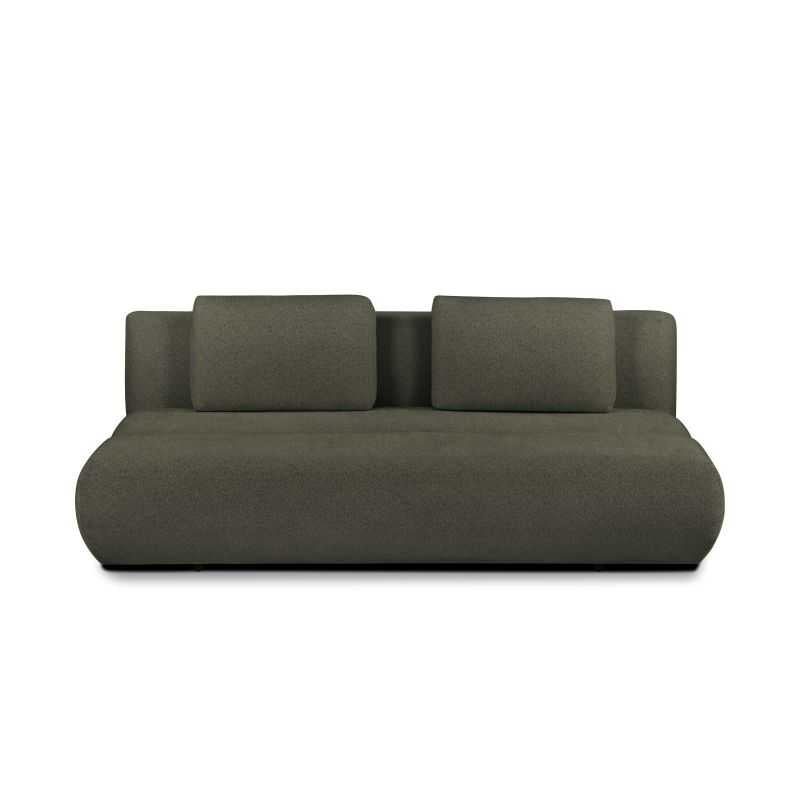 Canapé convertible 3 places PIO en tissu bouclette vert kaki, style contemporain cosy
