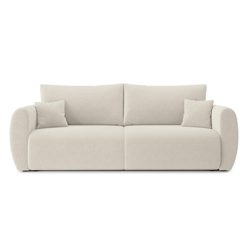 Canapé droit convertible 3 places velours côtelé beige, style épuré salon contemporain