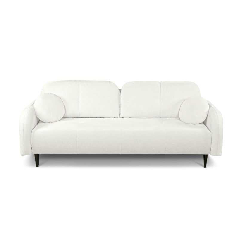 Canapé convertible 3 places tissu bouclette écru aux lignes arrondies, style contemporain