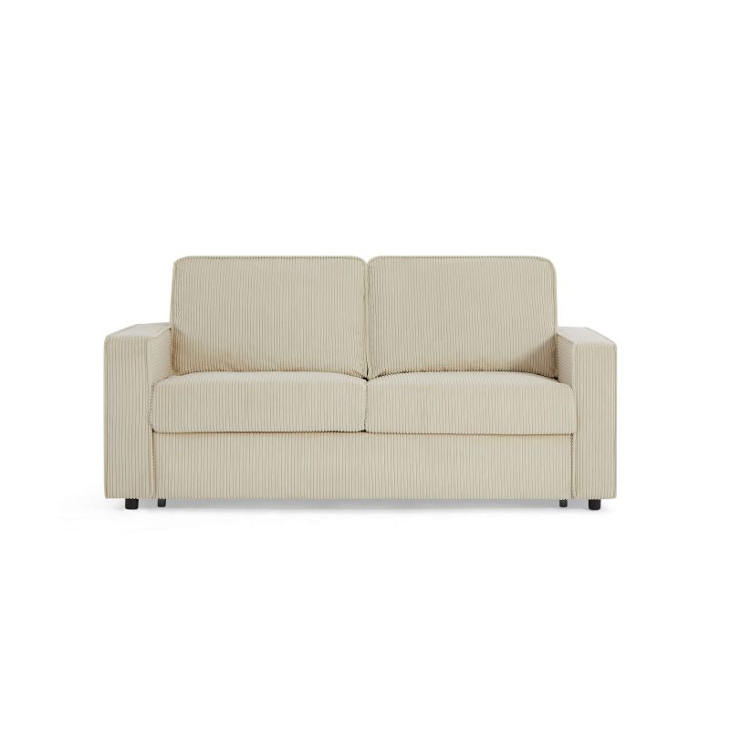 Canapé convertible 3 places velours côtelé beige, design contemporain doux et texturé