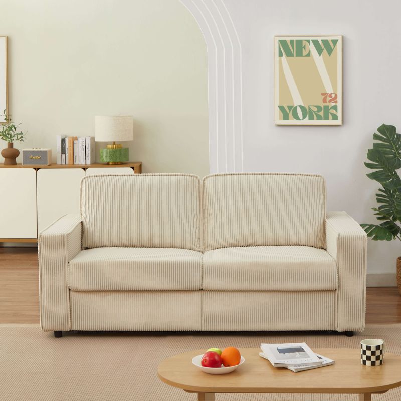 Canapé droit convertible express ROYAL 3 places velours côtelé beige