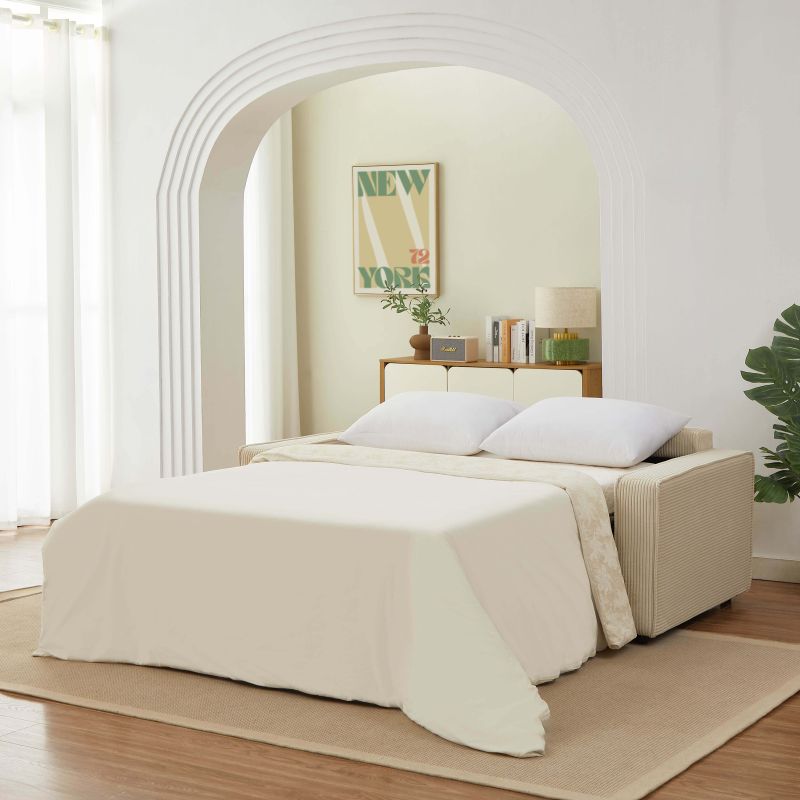 Canapé droit convertible express ROYAL 3 places velours côtelé beige