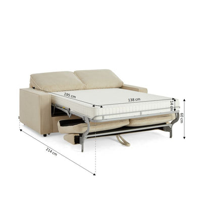 Canapé droit convertible express ROYAL 3 places velours côtelé beige