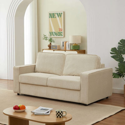 Canapé droit convertible express ROYAL 3 places velours côtelé beige