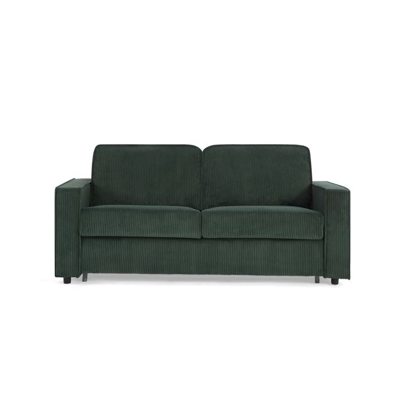 Canapé convertible 3 places velours côtelé vert, design contemporain doux et texturé
