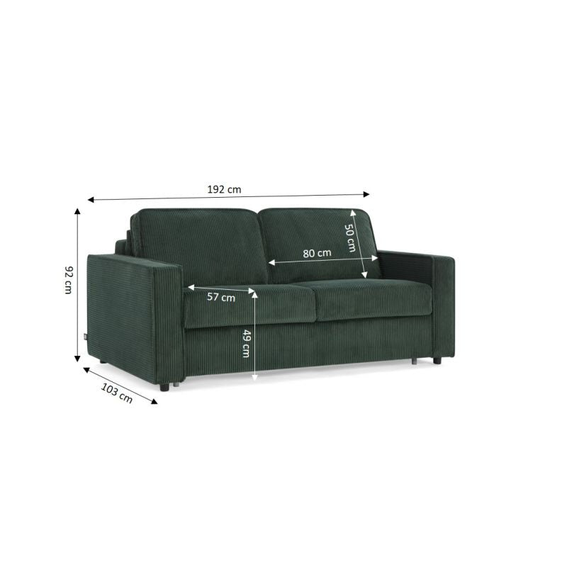 Canapé droit convertible express ROYAL 3 places velours côtelé vert