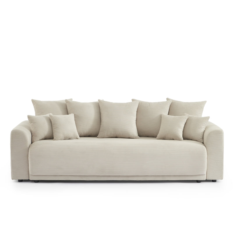 Canapé droit convertible 3 places velours côtelé beige, design épuré salon chaleureux