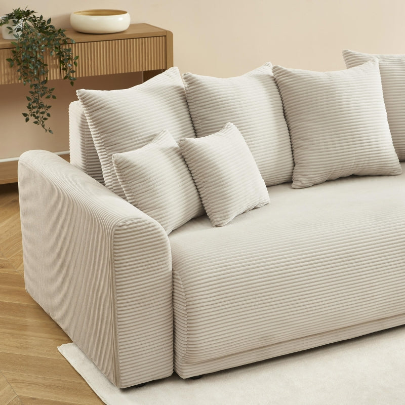 Canapé droit convertible 3 places SOLINE velours côtelé beige