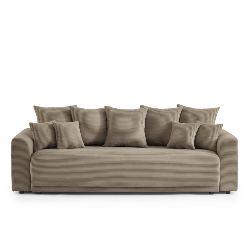 Canapé droit convertible 3 places velours côtelé taupe, design épuré salon chaleureux