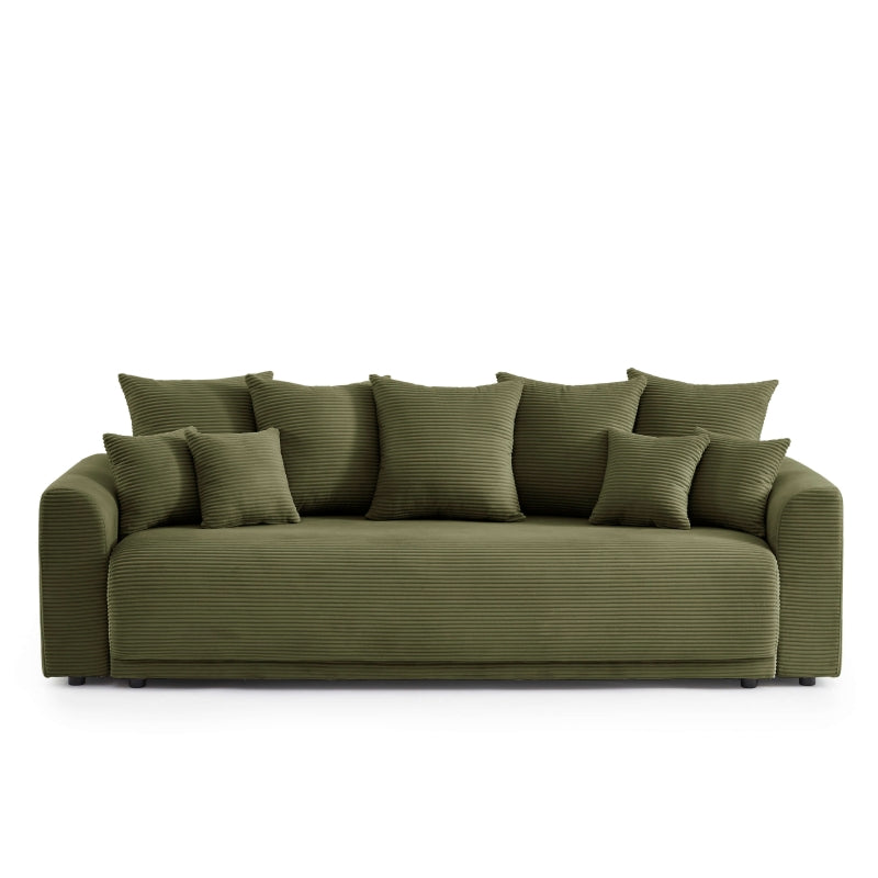 Canapé droit convertible 3 places velours côtelé vert, design épuré pour salon chaleureux