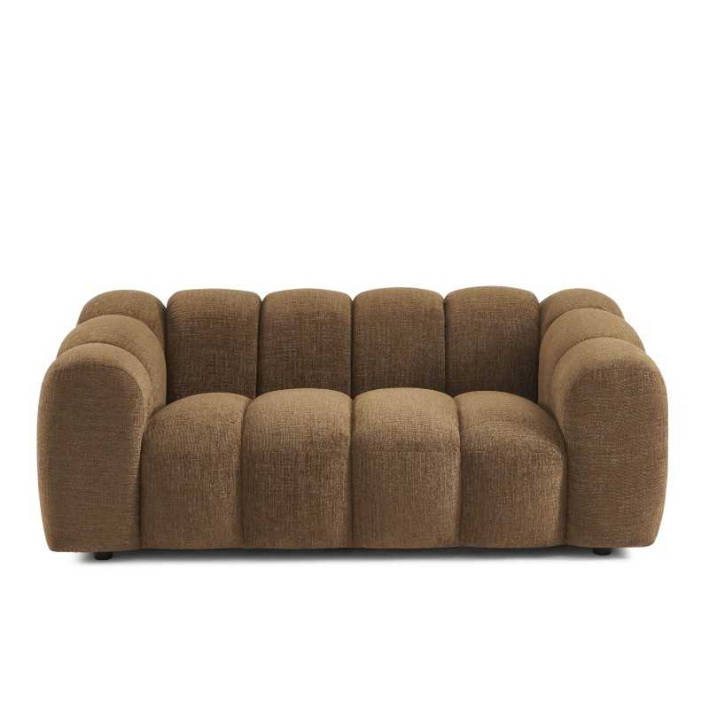 Canapé 2 places tissu tweed marron, silhouette arrondie contemporaine