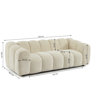 Canapé droit SUNNY 3 places tissu tweed écru