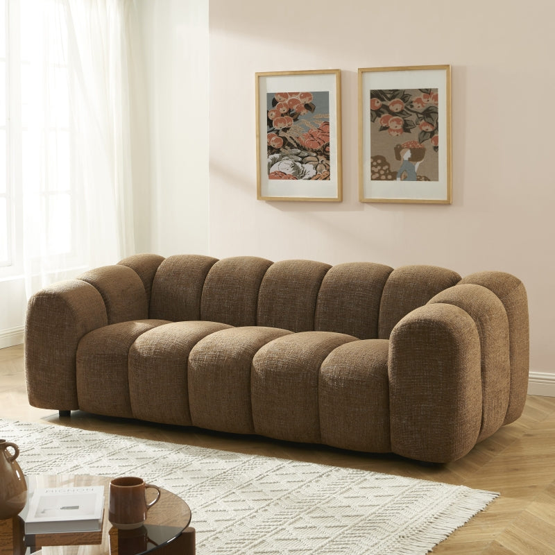 Canapé droit SUNNY 3 places tissu tweed marron