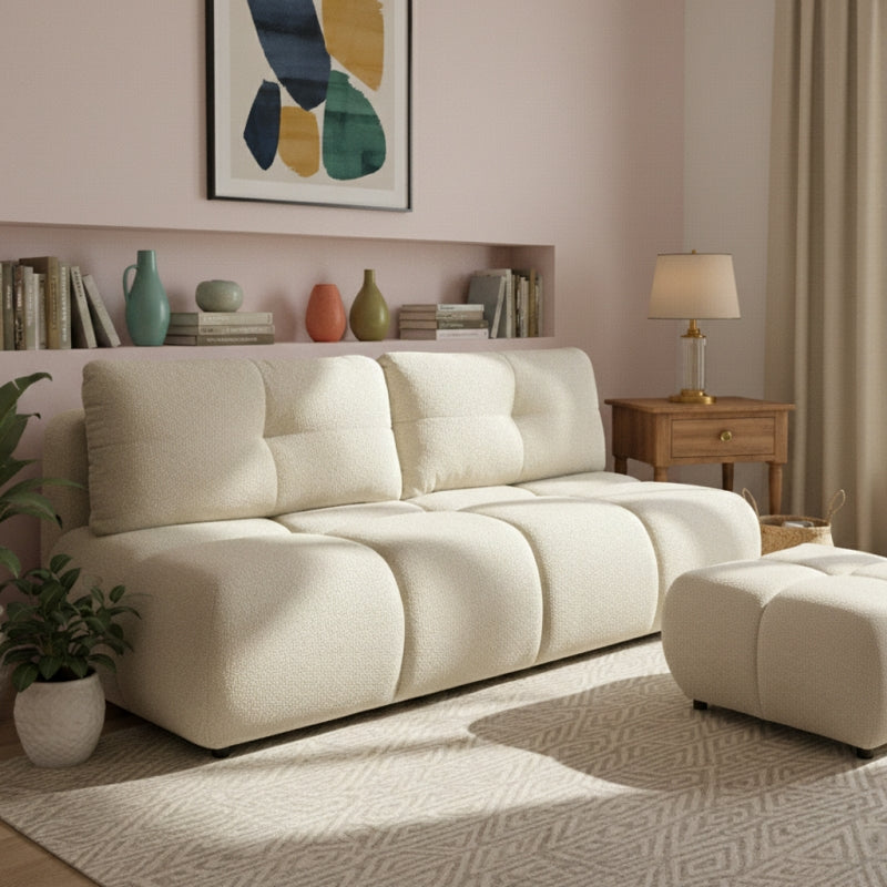 Canapé droit convertible TASCA 3 places tissu bouclette grège