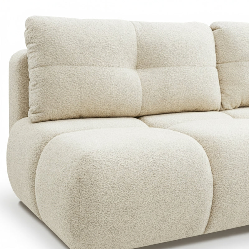 Canapé droit convertible TASCA 3 places tissu bouclette grège