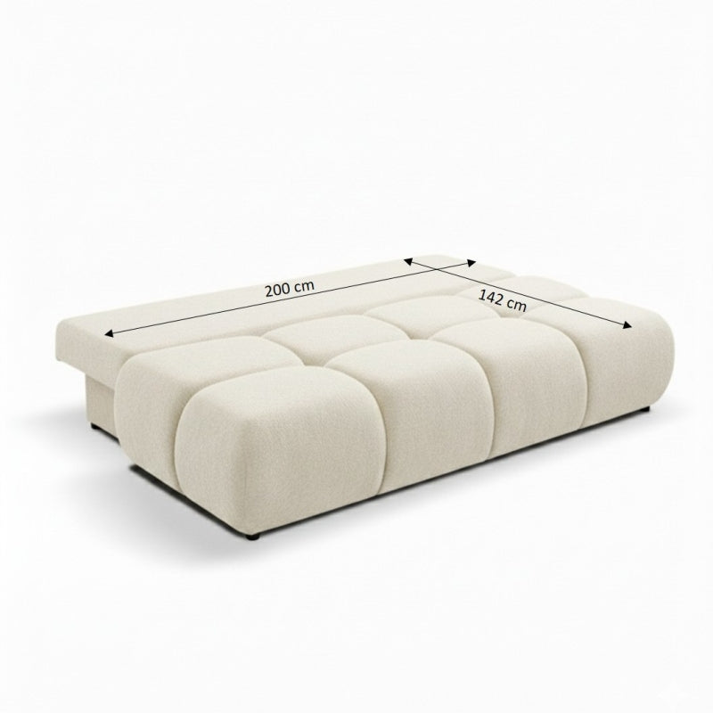 Canapé droit convertible TASCA 3 places tissu bouclette grège