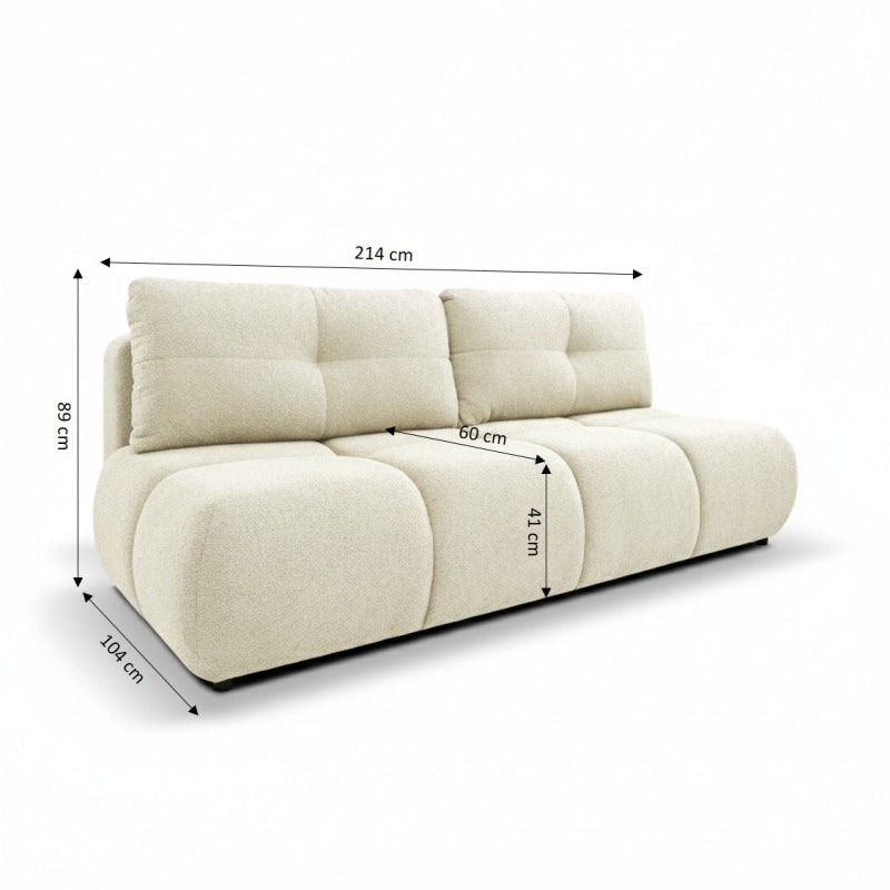Canapé droit convertible TASCA 3 places tissu bouclette grège