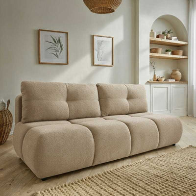 Canapé droit convertible TASCA 3 places tissu bouclette taupe