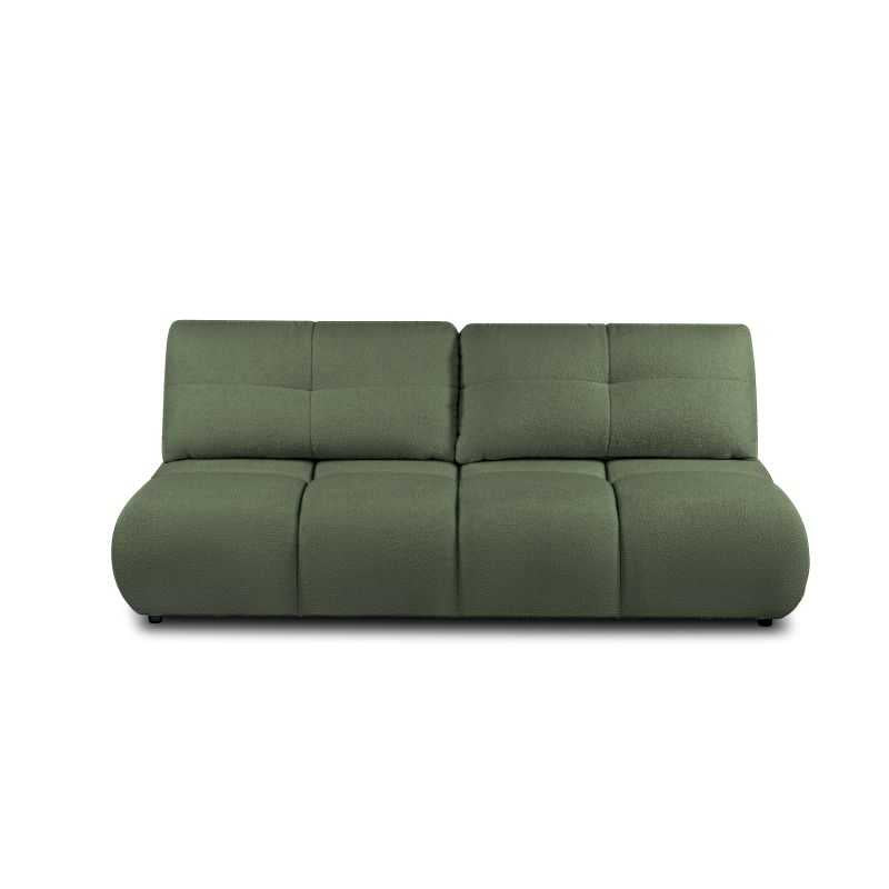 Canapé convertible 3 places tissu bouclette vert kaki, assise généreuse pour salon moderne