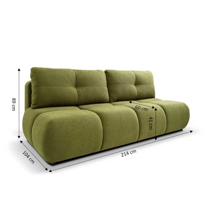 Canapé droit convertible TASCA 3 places tissu bouclette vert olive